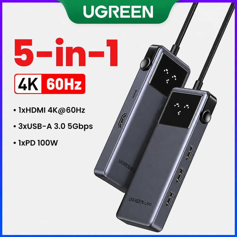 UGREEN Uno USB C HUB Type-C to 4K60Hz 2K120Hz HDMI 1000Mbps RJ45 PD100W USB-A/C 3.0 Splitter for Laptop MacBook HP Dell Docking
