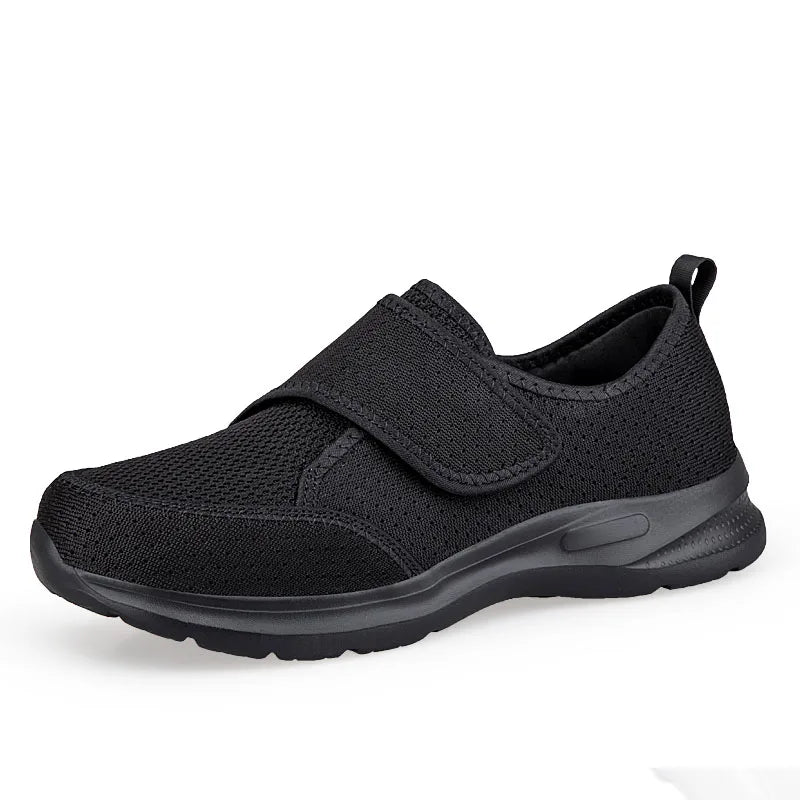 Adjustable Mesh Walking Shoes Breathable Lightweight Sneakers with Hook and Loop Non-Slip Soft Sole Comfort Shoes for Elderly