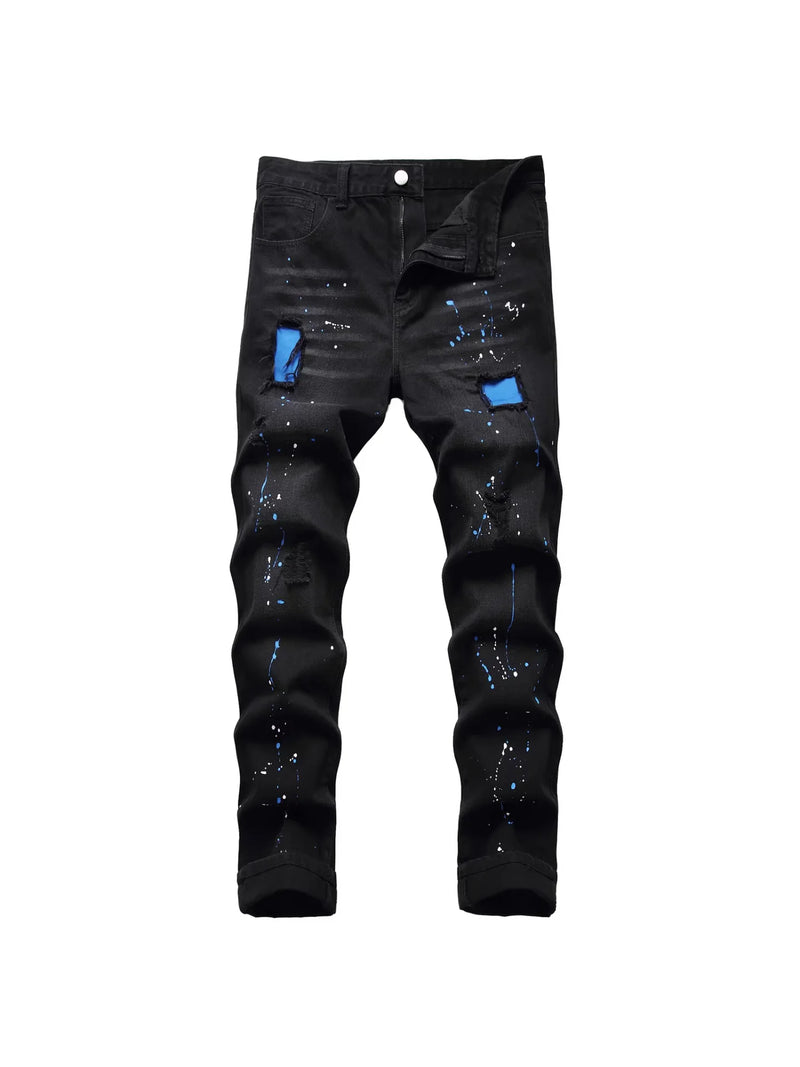 2026 Men's Blue Jeans 3D Digital Print Stretch Denim Pants Blue Black White Trousers Men Fashion Slacks 28-34 36 38 40 42