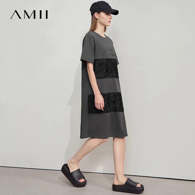 រ៉ូប Amii Minimalist រលុង 2026 ម៉ូដរដូវក្តៅ កមូល អក្សរ ប៉ាក់ចរ រ៉ូបធម្មតា សម្លៀកបំពាក់នារី 12542195