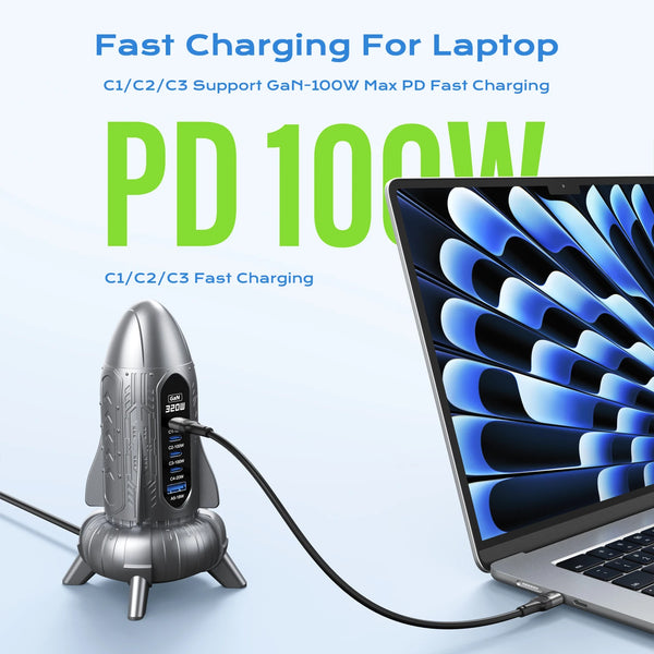 ឆ្នាំងសាក GaN USB C 320W 100W PD3.0 PPS QC3.0 USB Type C សម្រាប់ iPhone 16 15 Samsung Macbook Laptops Tablets