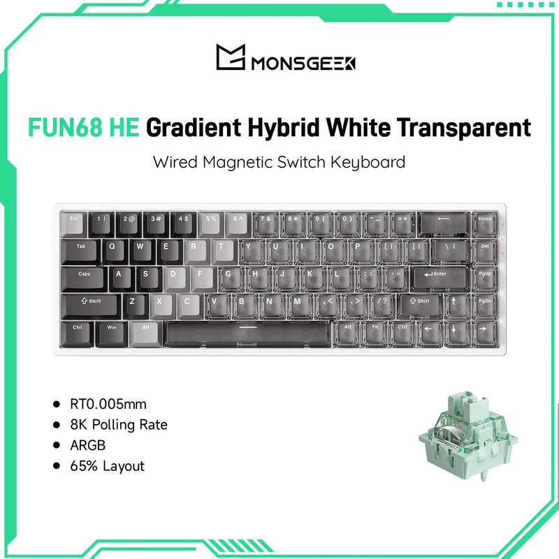 Akko MonsGeek FUN68 HE Keyboard 65% Magnetic Switch Rapid Trigger 0.005mm 8000Hz ARGB Type-C Wired Gaming Gamer Custom Keyboard