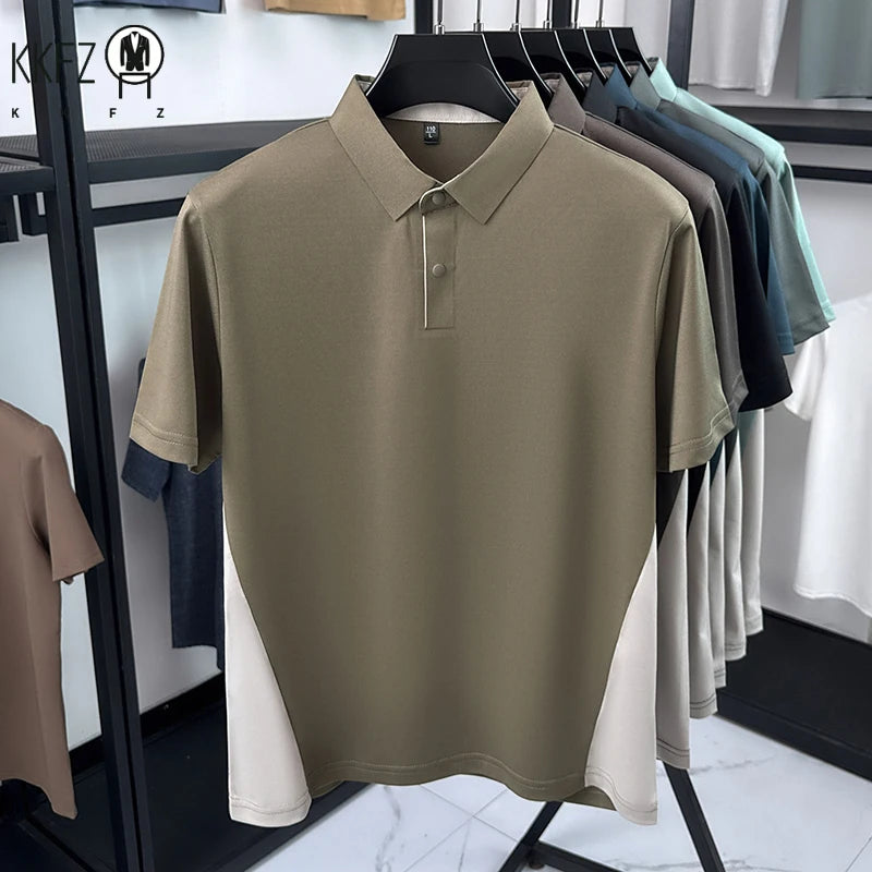 Mens Sporty Color Block Polo Shirt Short Sleeve Active Breathable Casual Top For Gym