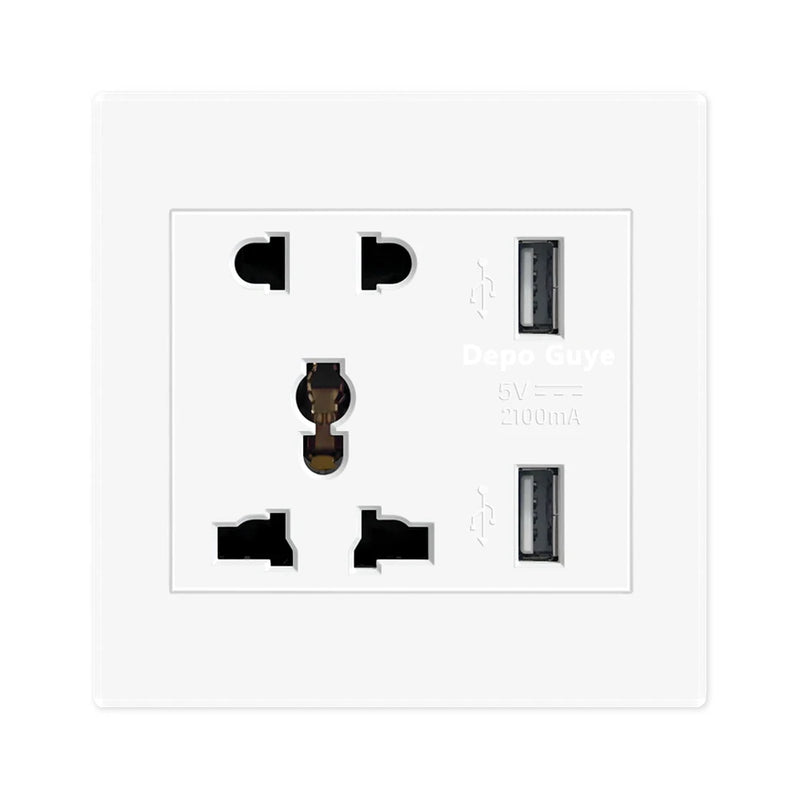 DepoGuye AC 110-250V UK Standard Socket Panel, 5V 2.1A Dual USB Mobile Phone Charger International Universal Power Outlet 86mm