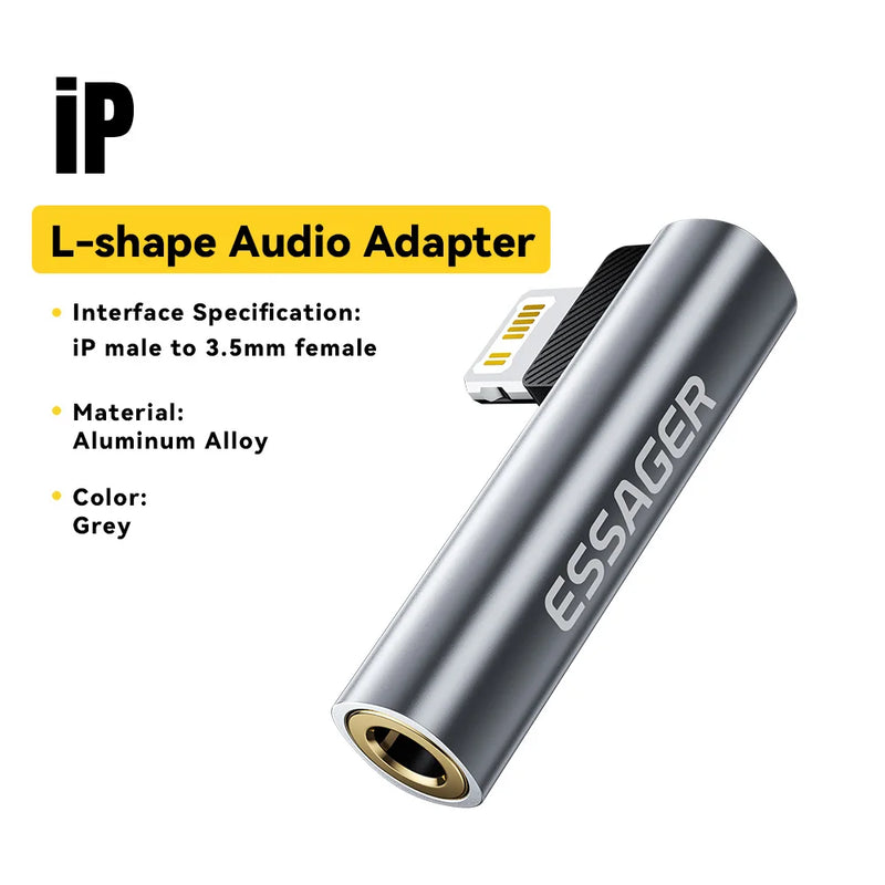 Essager L-shape Type-C to 3.5mm Jack Audio Adapter for iPhone 16 15 Samsung Lighting to 3.5mm Headphone Adapter for iPhone 14 1