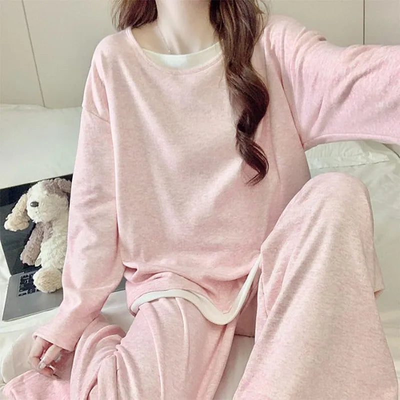 Pyjama Femme Lounge Korean Ladies Sleepwear Pajamas Set Comfort Spring Autumn Women's Home Clothes Modal Nightwear Pijama Suit