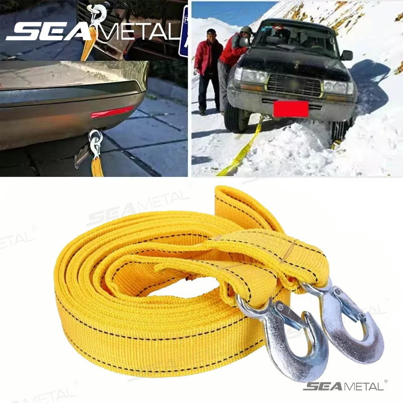 SEAMETAL 3M/3Ton 4M5Ton Car Tow Cable Towing Pull Rope Strap With Hooks Portable Self-driving Tourism Heavy Rescue Rope Tools