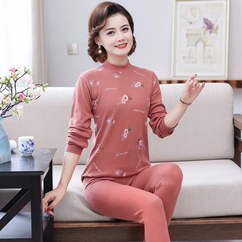Pajamas Women Autumn Winter Long Sleeve Loungewear Set Pure Cotton Middle Aged Mother Home Clothing Large Size Sleep Pijama