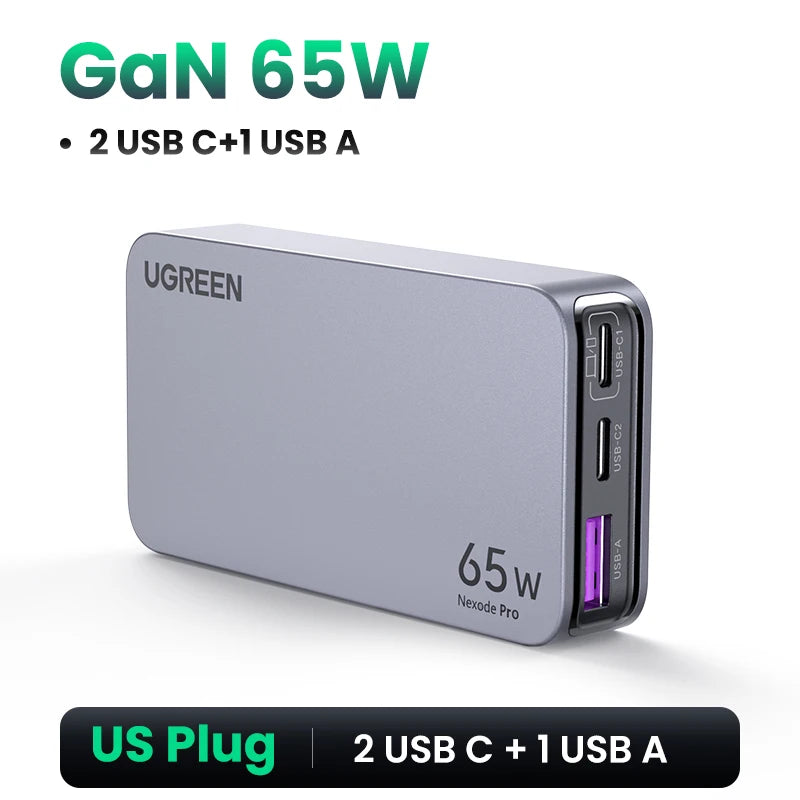 UGREEN 65W GaN Charger Quick Charge 4.0 3.0 USB C Charger For iPhone 17 16 15 Pro PD 3.0 Fast Charger For Macbook Laptop Tablet