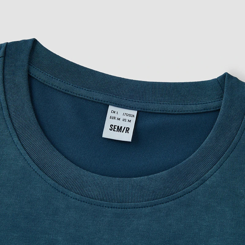 Semir Mens Tshirt 2026 Color Block Letter Knitted Loose Soft Crew Neck Light Batik Texture Casual Fashion