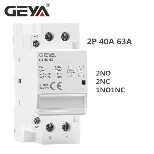 កុងតាក់ GEYA ម៉ូឌុល AC កុងតាក់ 2P 4P 25A 63A 2NO ឬ 4NO ឬ 2NC2NO 220V/230V 50/60HZ កុងតាក់រថភ្លើង Din ប្រភេទស្វ័យប្រវត្តិសម្រាប់ប្រើប្រាស់ក្នុងផ្ទះ