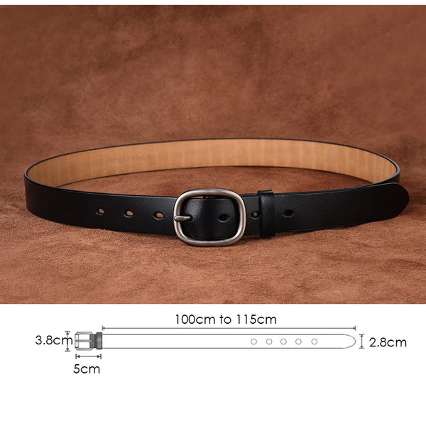 VATLTY 95cm-115cm Women's Leather Belt 2.8cm Natural Cowhide Trousers Belt Female Silver Buckle Brown Belt Jeans Waistband