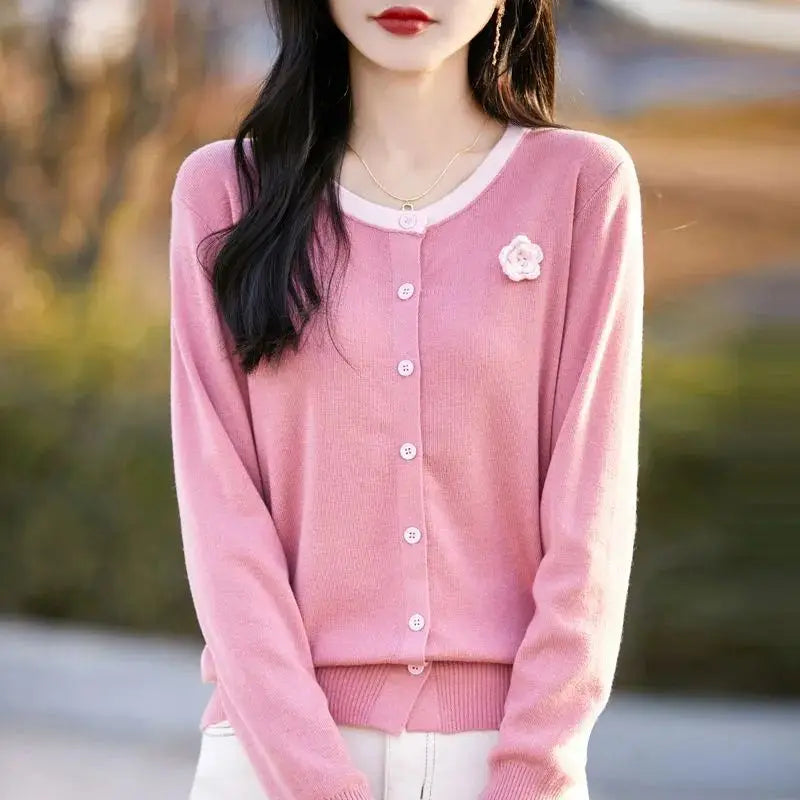 New Sweet Cardigan For Women New Buttons Knitwear Tops Long Sleeve Spring Autumn Woolen Sweater Coat Short Jacket Female
