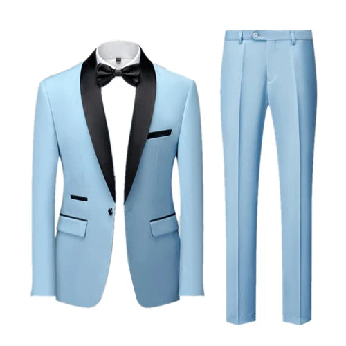 2025 New Men's Black Two-piece Set (Jacket+Pants) Business Wedding Terno Masculino White Fashion Slim Fit Costume Homme 5xl