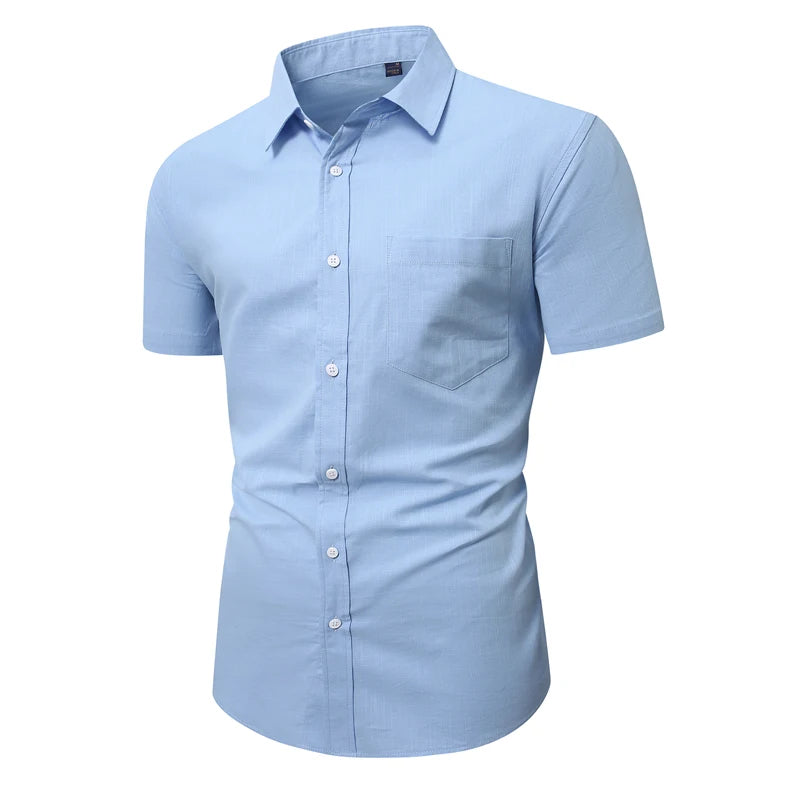 2026 New Men's Short-sleeved Shirt,Single-breasted Square Collar Bamboo Cotton Shirts, Very Time Office Leisure,White Black Blue
