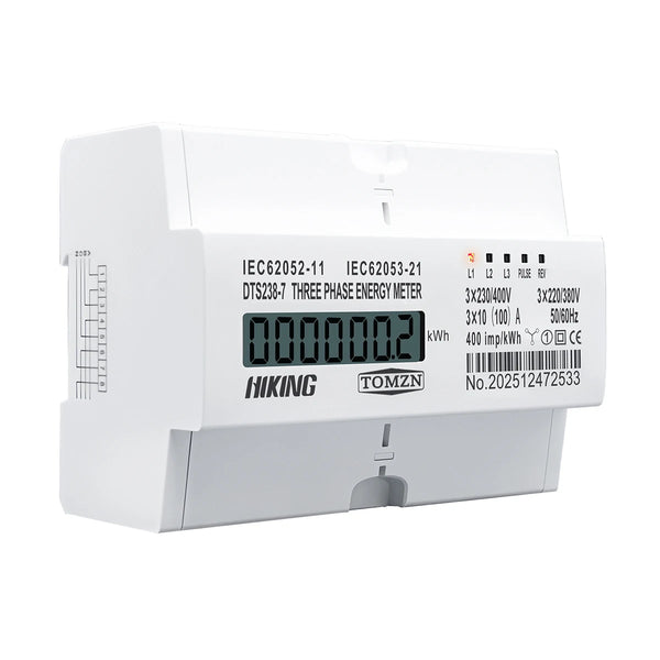TOMZN DTS238-7 3 Phase Energy meter 3*230V 400V 10-100A 50Hz 60Hz 35mm DIN Rail kWh Measurement High-current 6+1