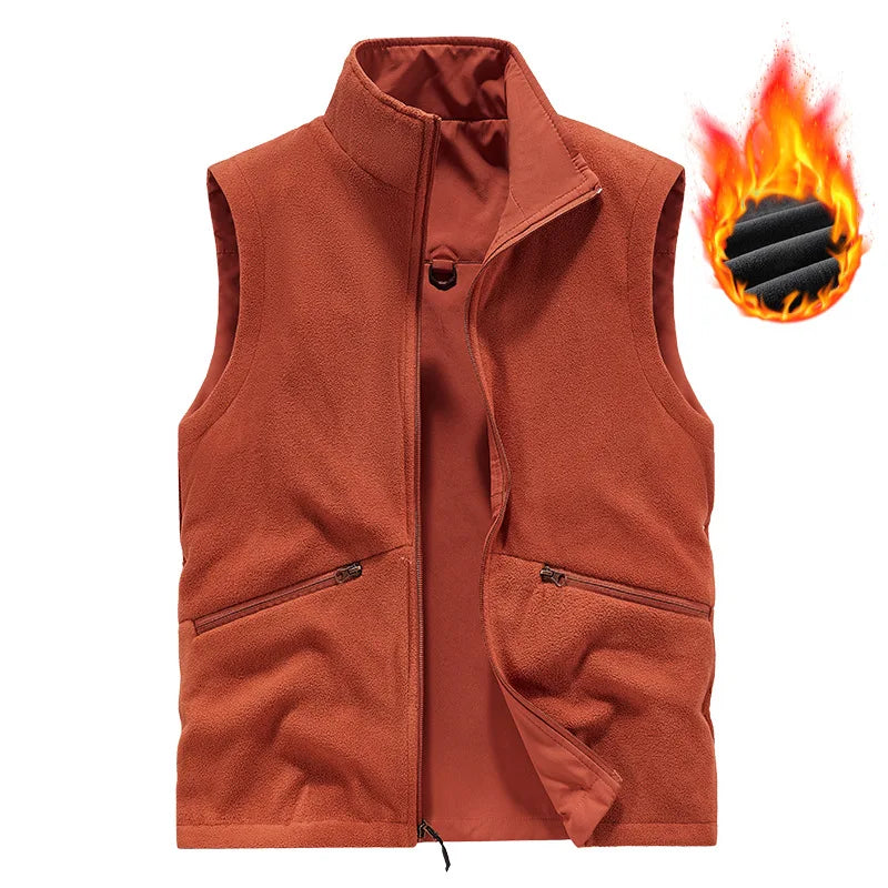 2025 Double-Sided Wear Polar Fleece Vest Outdoor Casual Style Large-Sized Loose Sleeveless Warm Men's Vest Autumn Winter