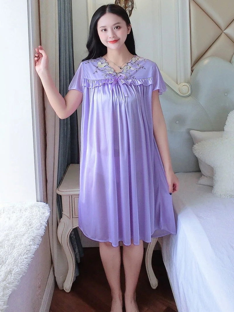 Nightwear Sexy Night Dress Nightie Sleeping Home Dress Pijama Plus Size Sleepwear Women's Silk Satin Sleepdress Nightgowns