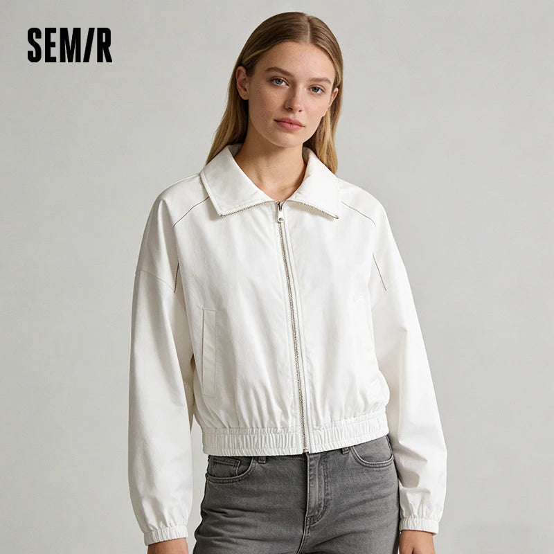 Semir Women Jacket 2026 Spring New White Short Loose Stitch Detail Petite Cool Stylish Versatile Casual Daily Tops