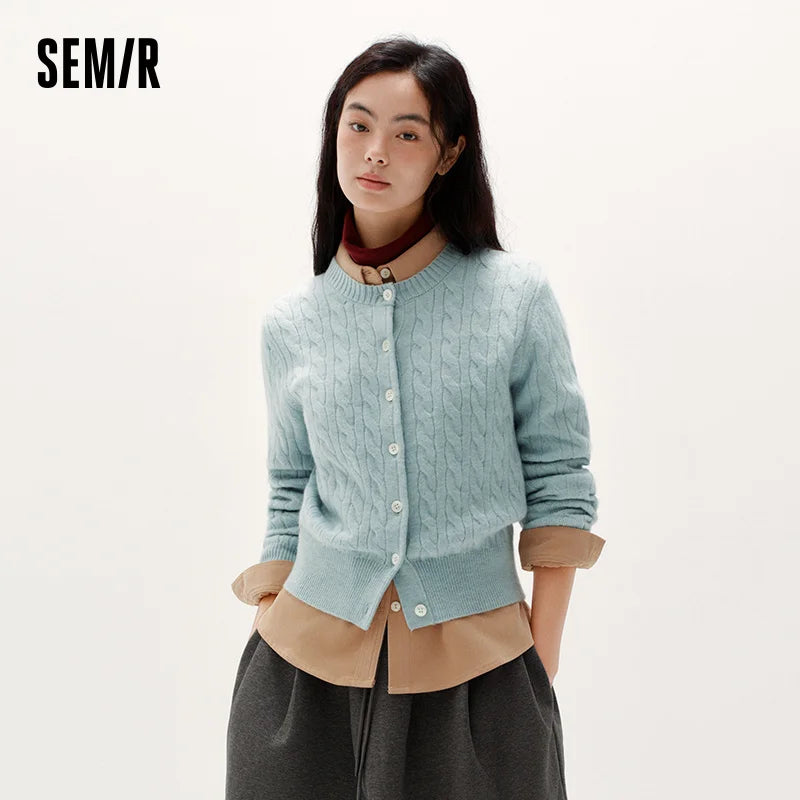 Semir Women Cardigan Cable Knit Cropped Soft Fit 2026 Elegant Vintage Everyday Layering Sweater Urban Casual Top