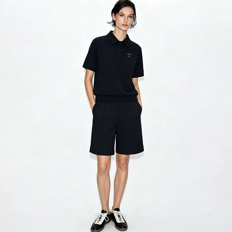 Amii Short Sleeve T-shirt 2026 Summer New POLO Neck Embroidered Top Casual Separate Shorts Breathable Woman Clothing 12622168