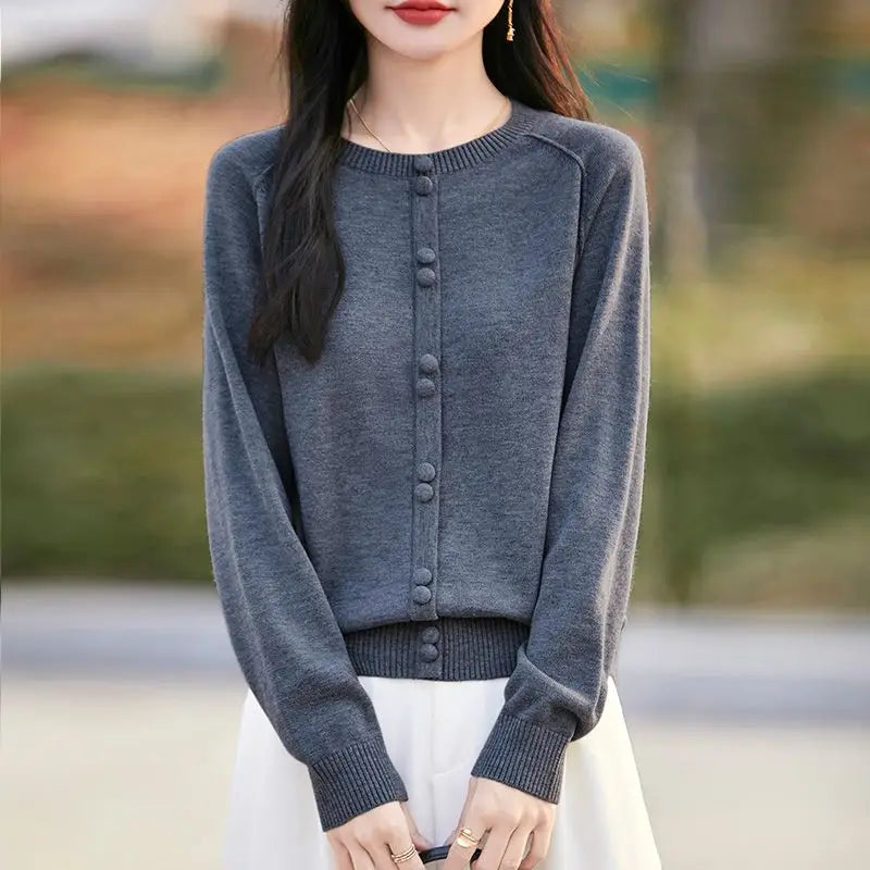 New Fashion Jersey For Women Jumper Spring Autumn Woolen Blouse Round Neck Knitwear Tops Female Pullovers Sweater With Buttons