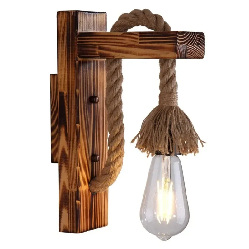 JOYINLED Vintage Country Single-head Pendant Light Wooden Hemp Rope Design Wall Lamp for Hallway Dining Room Bar Bedroom