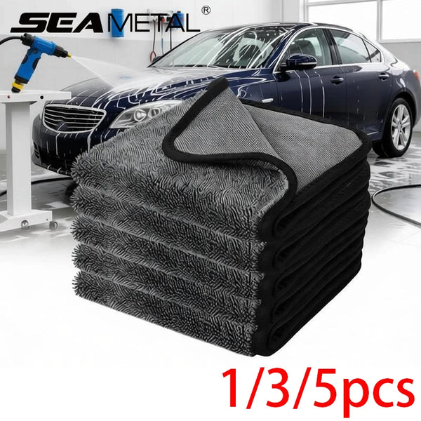 SEAMETAL 1/3/5PCS Microfiber Twist Car Wash Towel 600GSM Professional Car Cleaning Drying Cloth Towels for Car Wash Accessories