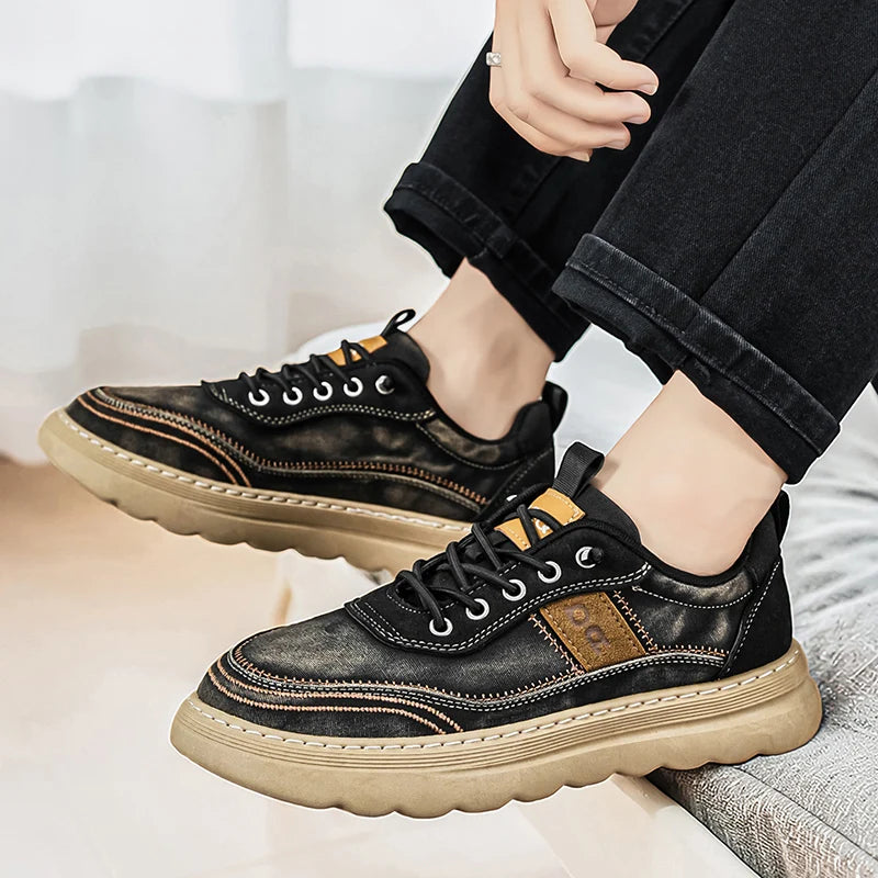 Men's Canvas Casual Tide Shoes Four Seasons Breathable lightweight Soft-Sole anti Slip Comfort Outdoor Walking Sports Board Shoe