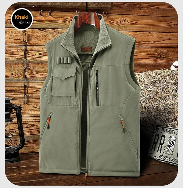 Double sided wear workwear style  Asian Size  Men Autumn and Winter warm sleeveless vest with fleece casual versatile