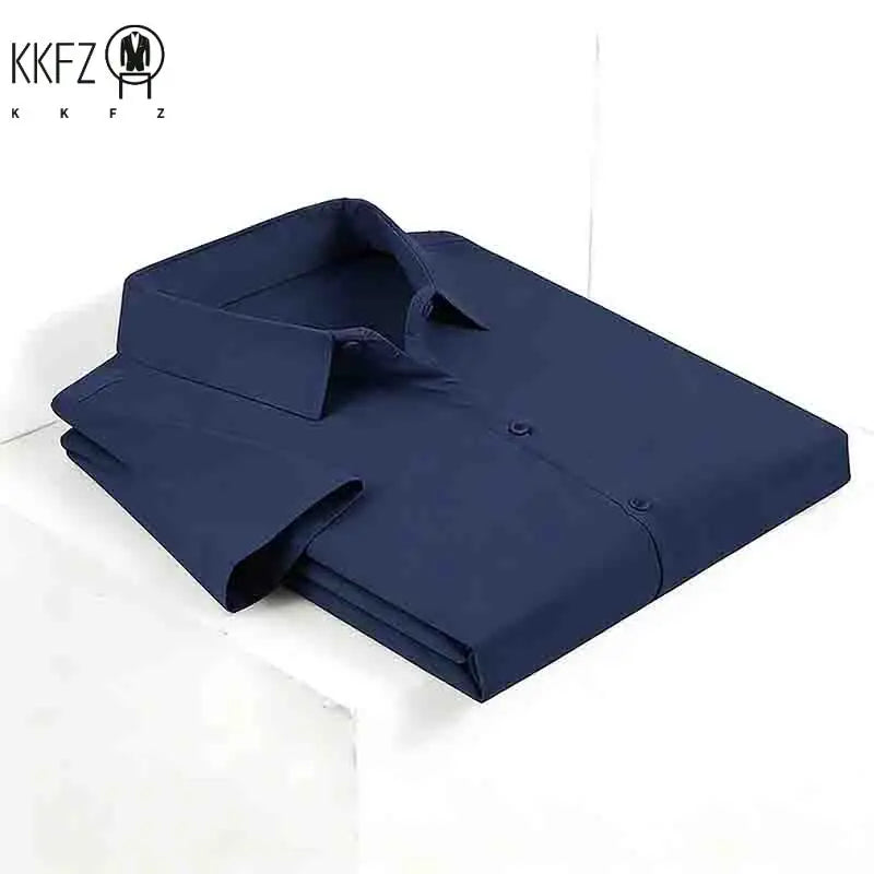 2026 New Men's Breathable Navy Blue Short Sleeve Shirt Summer Casual Button Up Top for Daily Commute