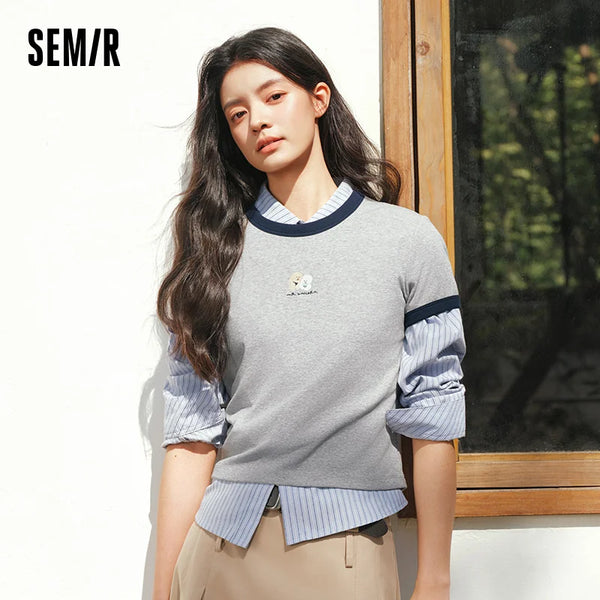 អាវយឺត Semir សម្រាប់នារី ដៃខ្លី ស្លីម ផ្ទុយពណ៌ រដូវក្តៅ ឆ្នាំ២០២៦ អាវយឺតធម្មតា បោះពុម្ពក្រាហ្វិក ម៉ូដប្រចាំថ្ងៃ