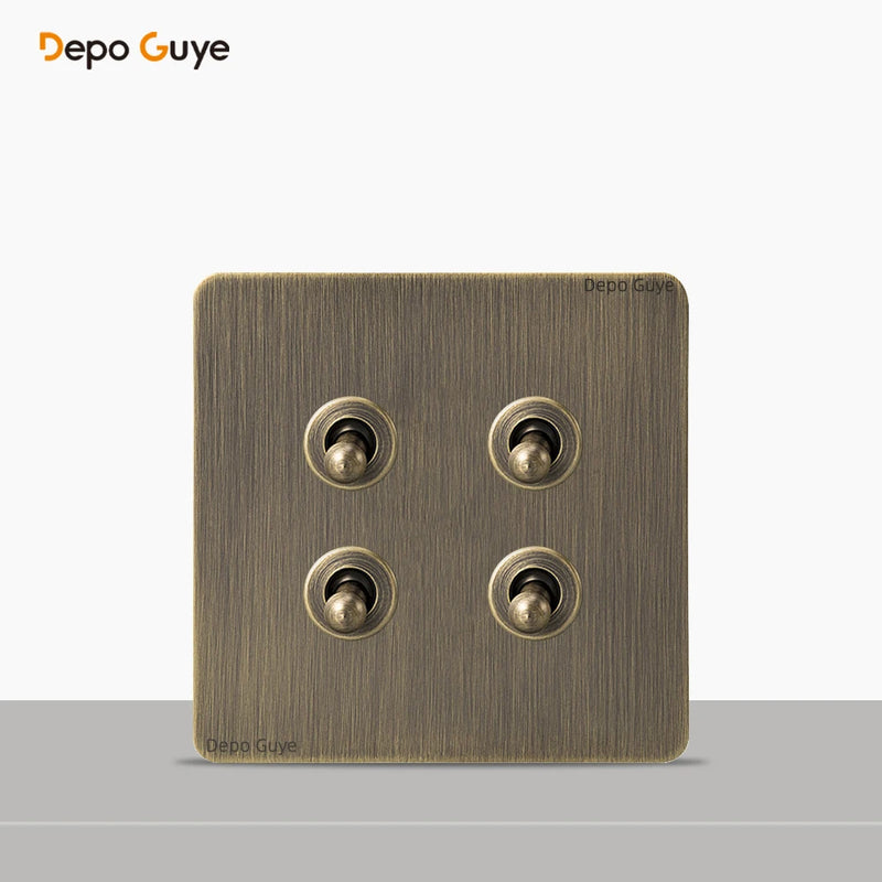 86 Type Retro Wall Momentary Reset Switch Brass Lever 1-4 Gang Bronzed Antique Switches Stainless Steel Panel For Home