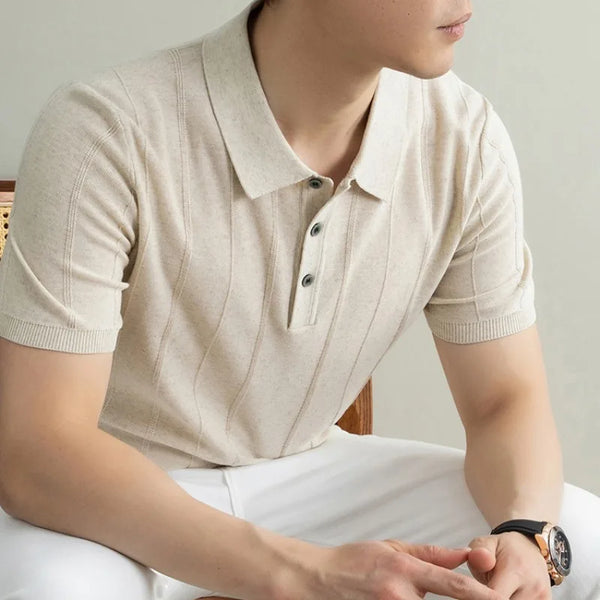 Premium Quality - Men's Linen Blend Polo Shirt - Summer Breathable Short Sleeve Collared Top Trendy Casual Wear for Men