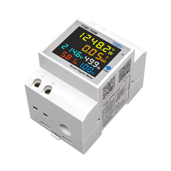 TOMZN 6-in-1 WiFi Smart Meter – Voltage, Current, Power, Energy, Frequency, PF, Timer, with Internal/External CT