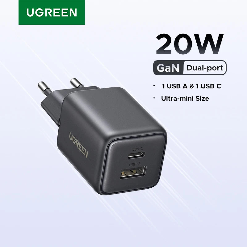 UGREEN 20W GaN Charger PD3.0 QC3.0 Mini USB C Phone Charger For iPhone 18 17 16 Pro Max Samsung S26 Xiaomi Tablet iPad Air Pro