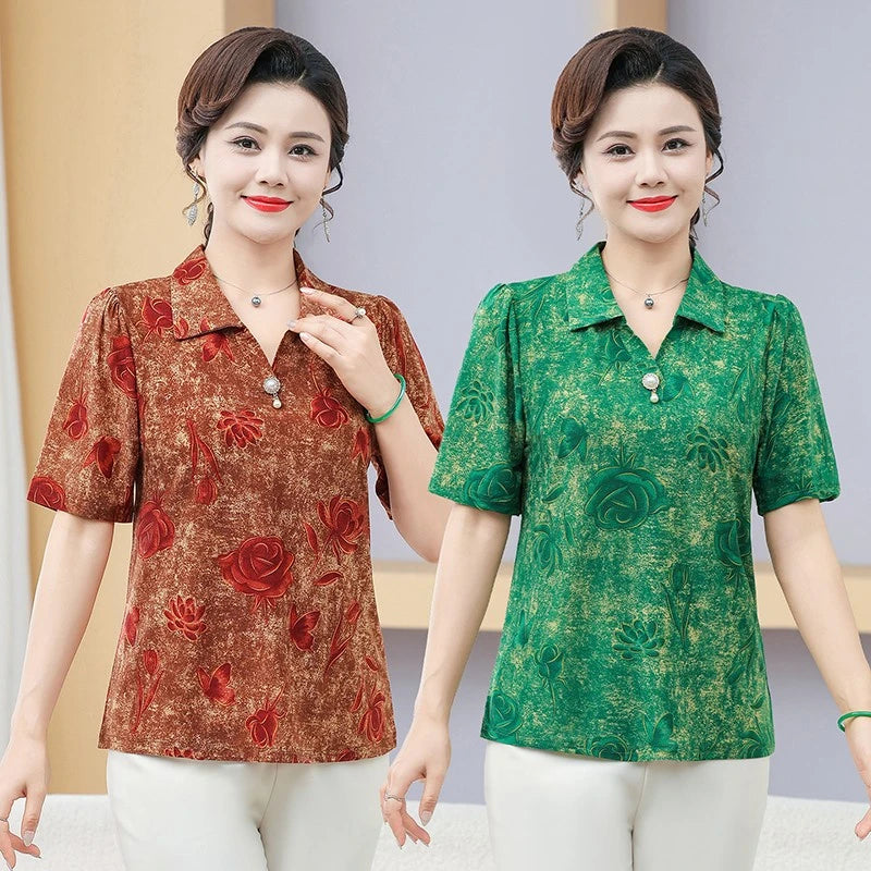 អាវយឺតដៃខ្លីកអាវខ្លីរដូវក្តៅថ្មី អាវរលុង កអាវបត់ចុះក្រោម
