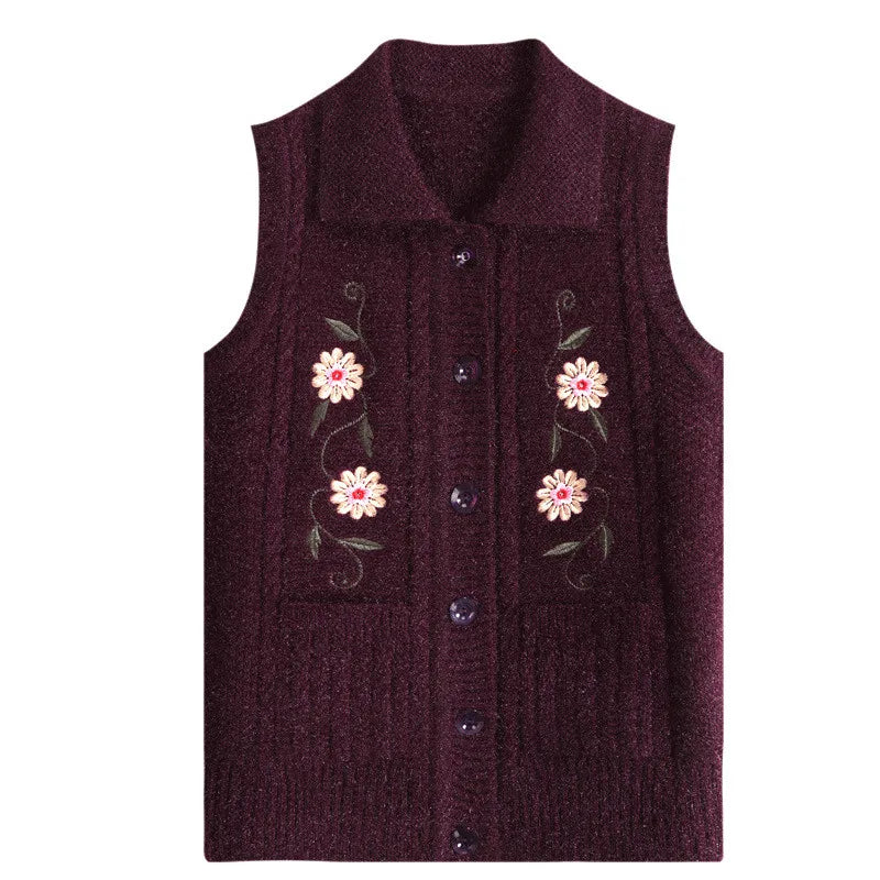 XL-4XL Vests For Women Knitting Camisole Waistcoat Autumn Winter Printed Middle Aged Mother Sweater Warm Grandma Vest Jacket