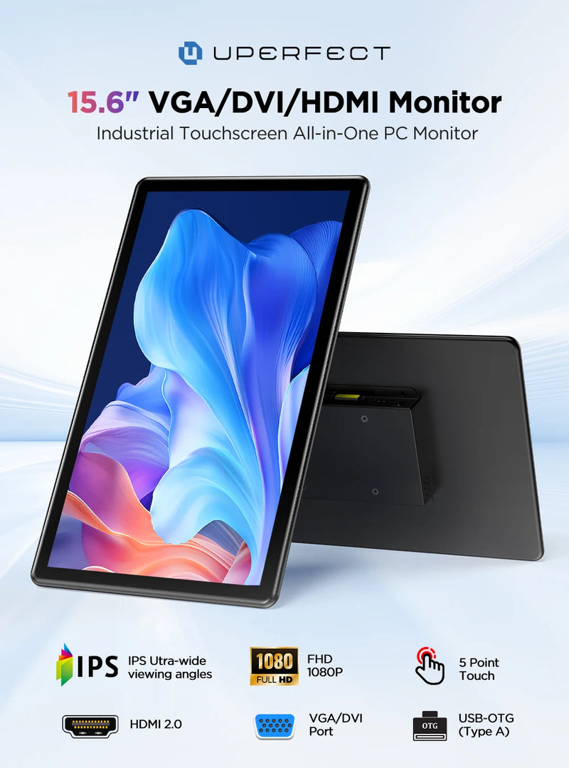 UPERFECT 15.6 Inch Touchscreen Monitor 1080P IPS Raspberry Pi Screen With VESA HDMI DVI VGA LCD Speakers For Laptop PC Phone PS4