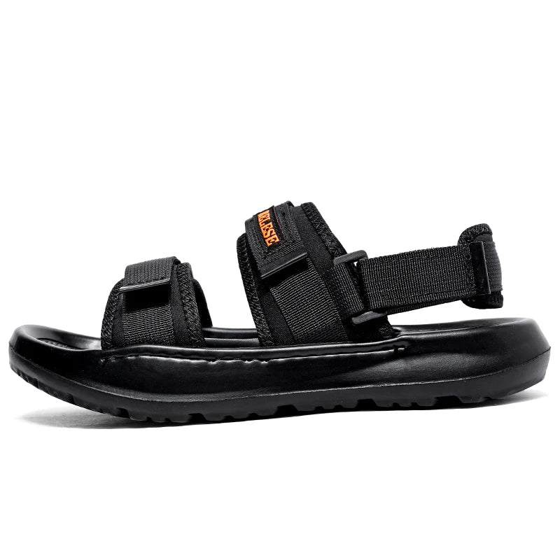 Men Adjustable Beach Sandals Thick Soles Summer Open Shoes Casual Sports Slippers Hoop & Look Soft Comfortable Walking
