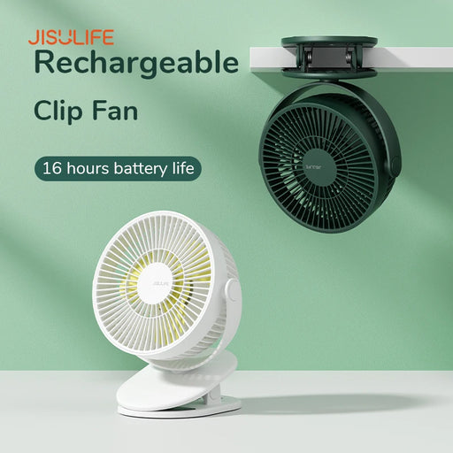 JISULIFE Clip Fan Mini Portable Stroller Fans with 4 Speeds Rechargeable Ultra Quite Battery Operated Fan for Home Office White