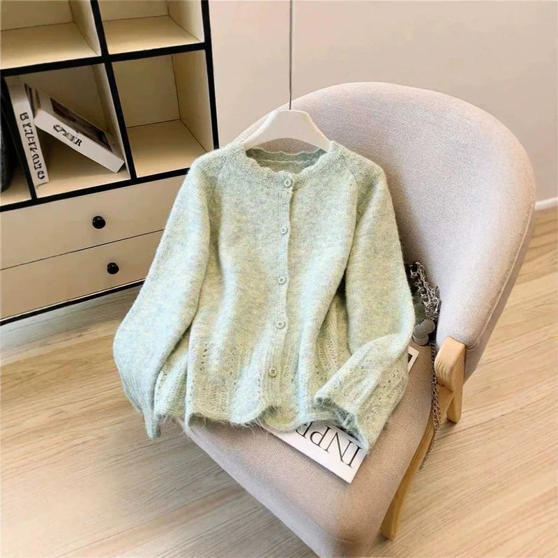 Gentle Style Long-sleeved Sweater Women's Versatile Loose Stacking Wear Knitted Cardigan Top Age Reduce Ladies Jumper Jackets