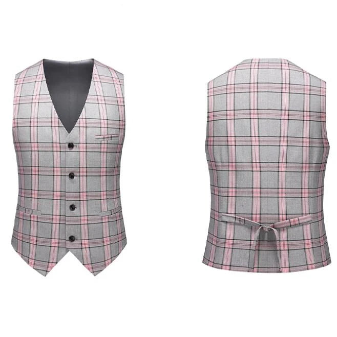 2026 Men's Gray-Purple Striped Plaid Suit Vest, Asian Sizes Red Slim Vests, Single-breasted V-neck Waistcoat, M-4XL 5XL 6XL