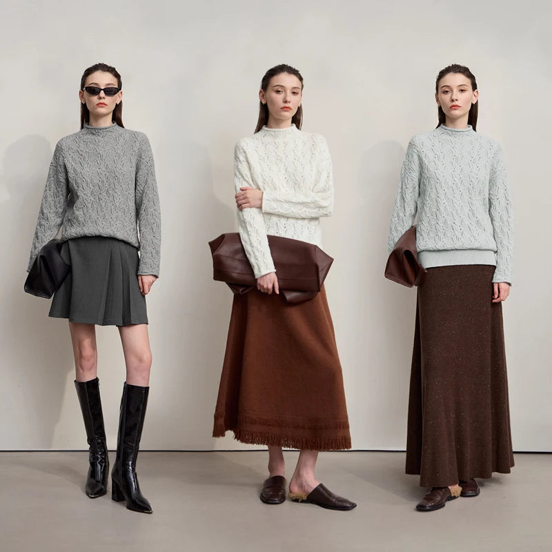 អាវយឺត Amii Minimalist សម្រាប់នារី រដូវរងា ឆ្នាំ២០២៦ ពណ៌ថ្មី ដៃវែង រលុង ងាយស្រួលប្រើ កអាវប៉ាក់ 12524014