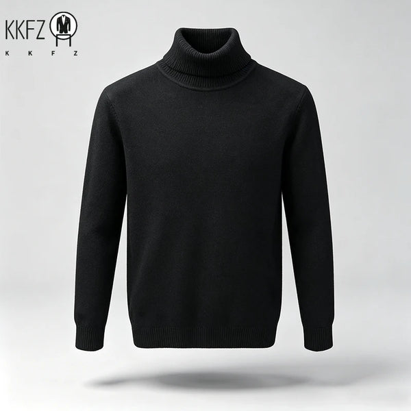 Mens Soft Turtleneck Knit Sweater Long Sleeve Ribbed Trim Suitable For Vacation Hangout And Leisure Cold Weather Scenes