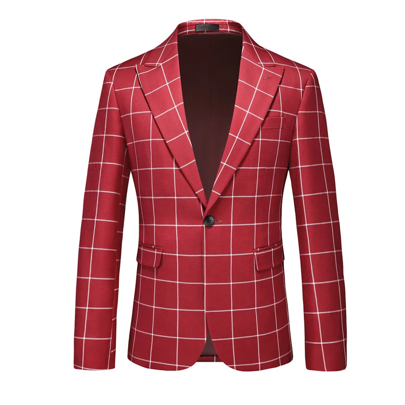 Men's Black White Plaid Long Sleeve Blazers, Fashion Slim Fit Suit Jacket, Wedding Party Tops Coat, Asian Size M6XL