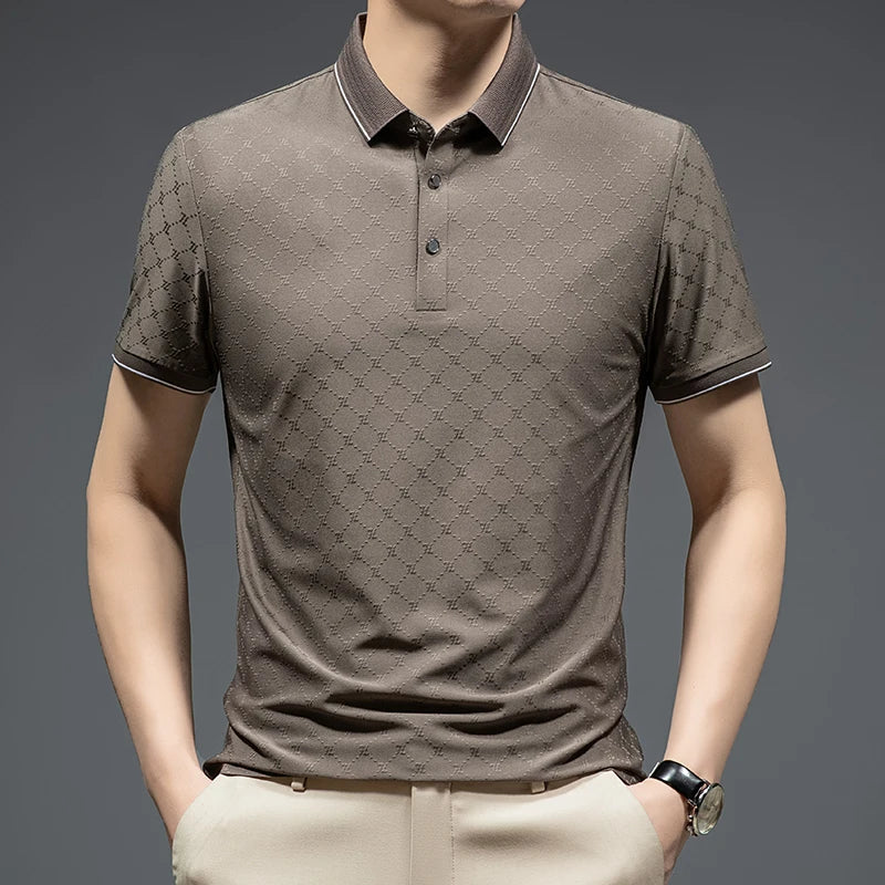 2024 Summer Standard Regular Polo Shirt, Summer Short-Sleeved Business Gentleman Men's T-shirt, Fashion High-Grade Dark Pattern