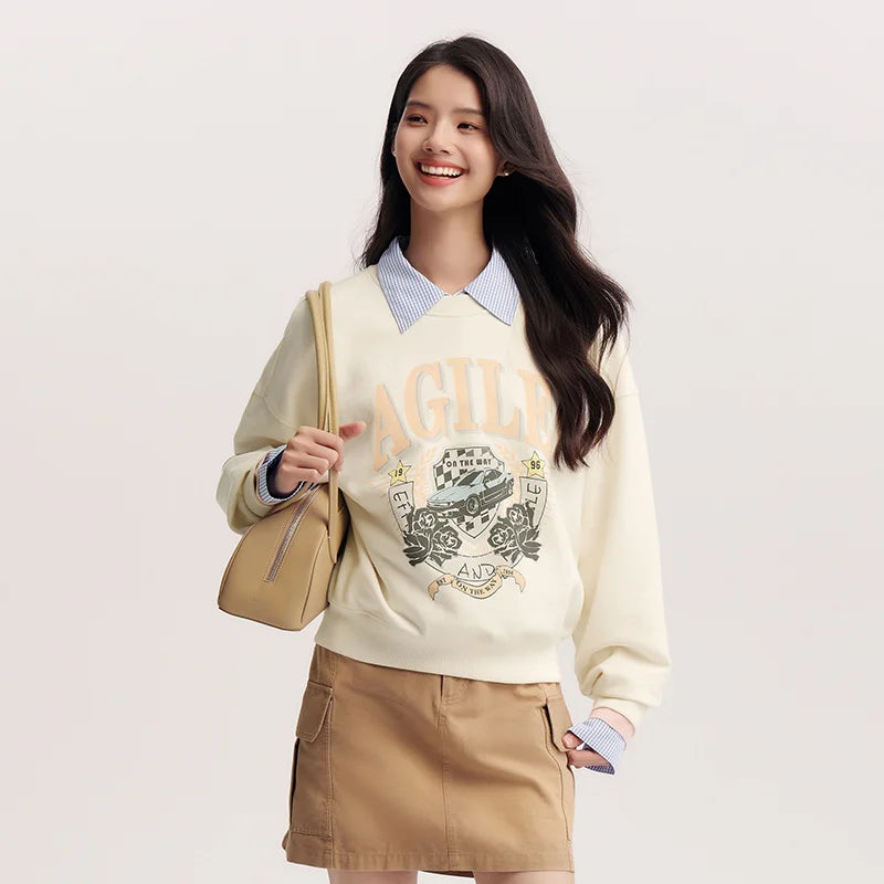 Semir Loose Hoodies Retro Graphic Women Spring Casual Fashion Comfort Soft Texture Trend Sweatershirt New 2026