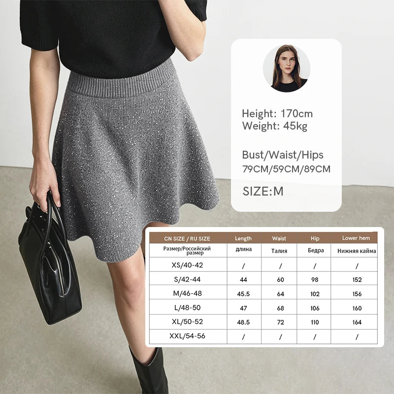 Amii Women's A-Line Skirt Elastic Waist Sequin Loose Fit Slimming Casual Commuter Knit Midi Skirt Autumn 2026 Bottoms 12623154