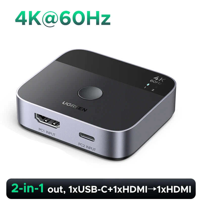 UGREEN HDMI USB C Switch 2 in 1 Out 4K 60Hz Manual Button for PS5 Xbox PC TV Monitor Projector HDCP 2.2 Home Theater Gaming
